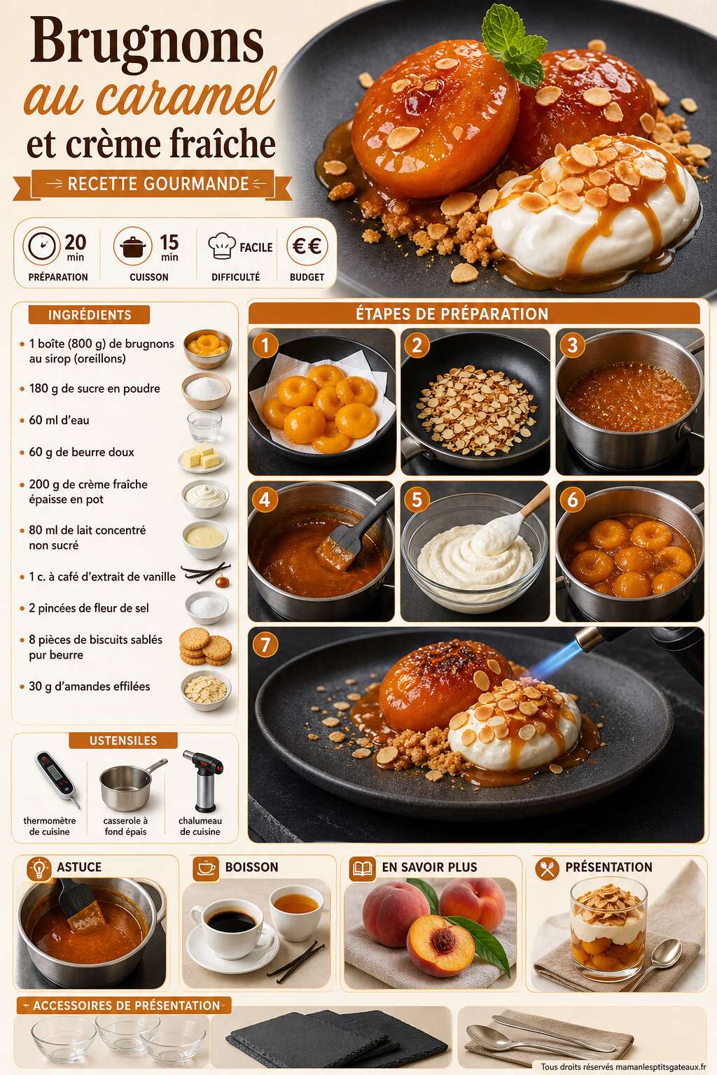 Fiche recette Brugnons au caramel et cr&egrave;me fra&icirc;che : recette gourmande