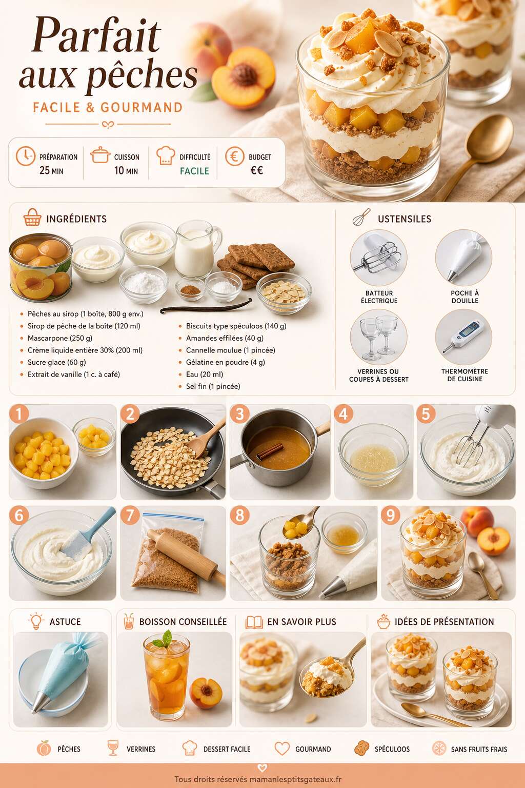 Fiche recette Parfait aux pêches : recette facile et gourmande Fiche recette Parfait aux pêches : recette facile et gourmande