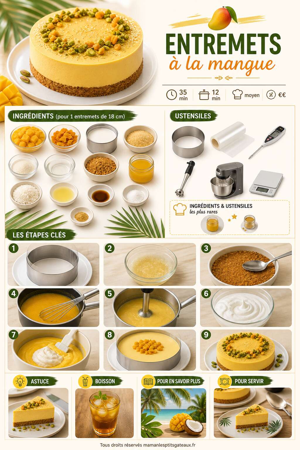 Fiche recette Recette d'entremets à la mangue Fiche recette Recette d'entremets à la mangue