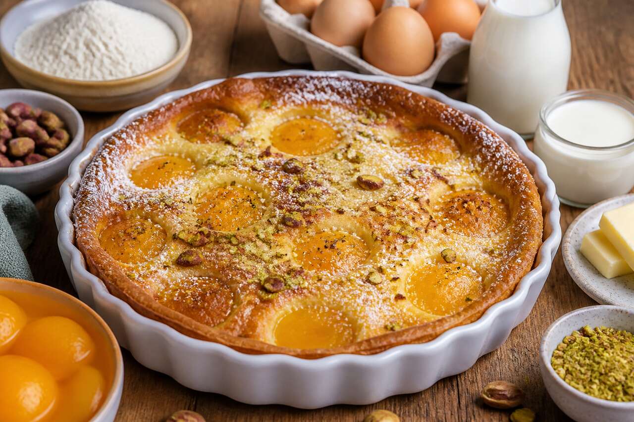 Clafoutis pêche pistaches : recette gourmande et facile
