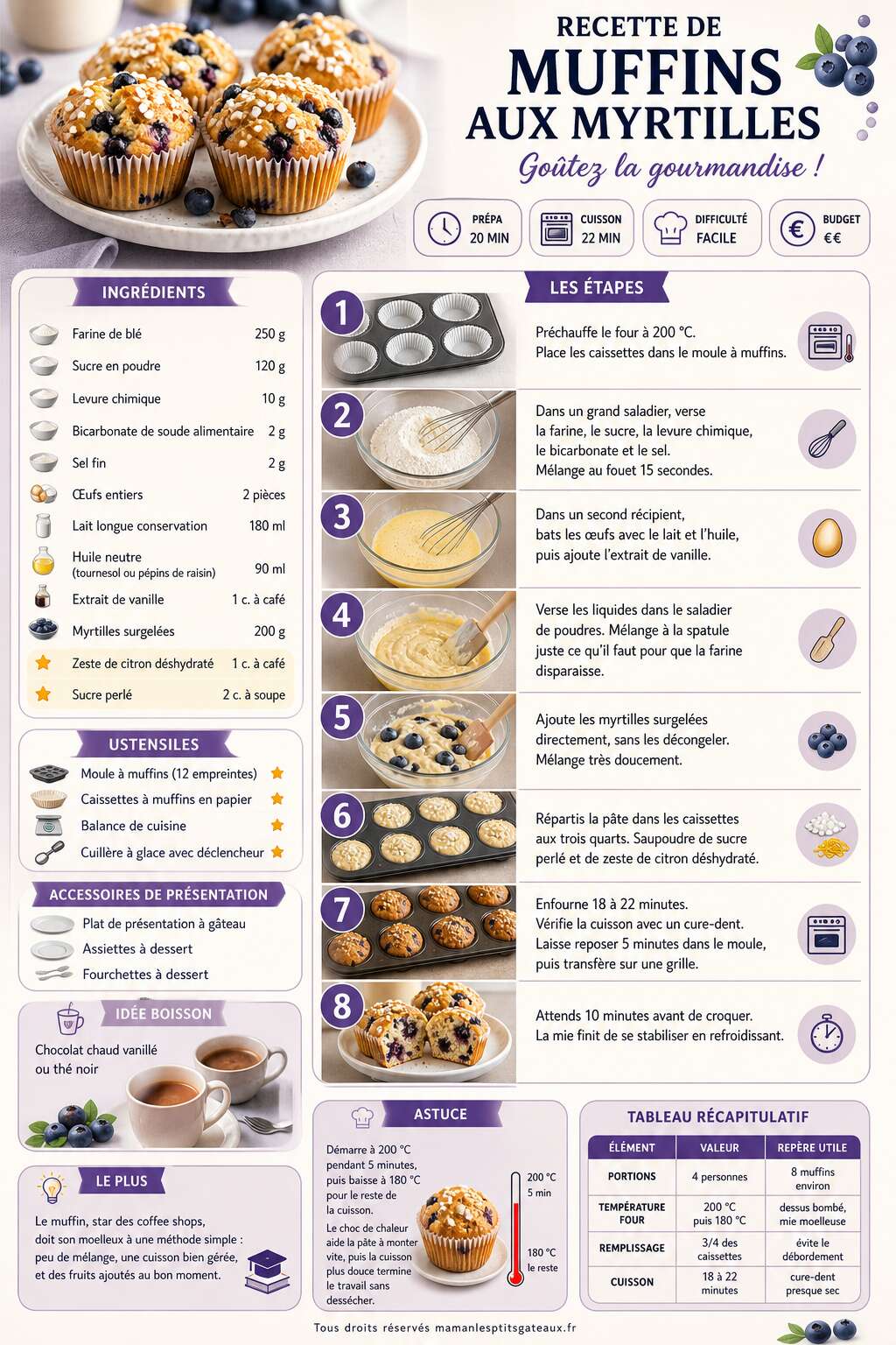 Fiche recette Recette de muffins aux myrtilles : goûtez la gourmandise Fiche recette Recette de muffins aux myrtilles : goûtez la gourmandise