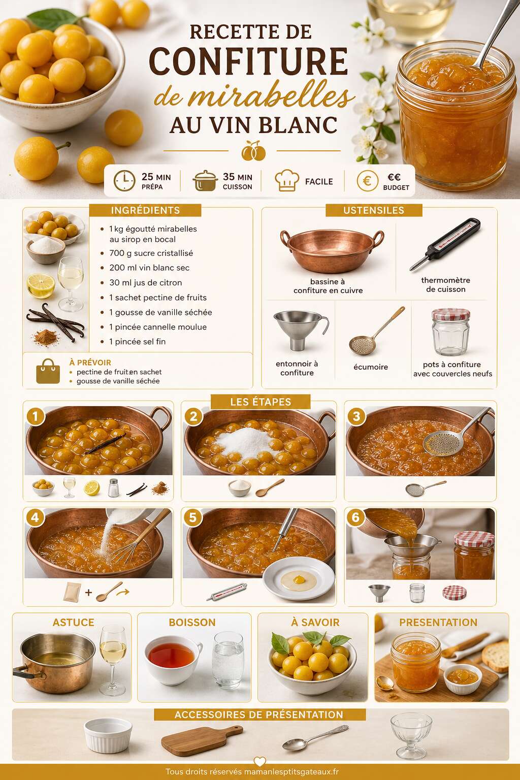 Fiche recette Recette de confiture de mirabelles au vin blanc Fiche recette Recette de confiture de mirabelles au vin blanc