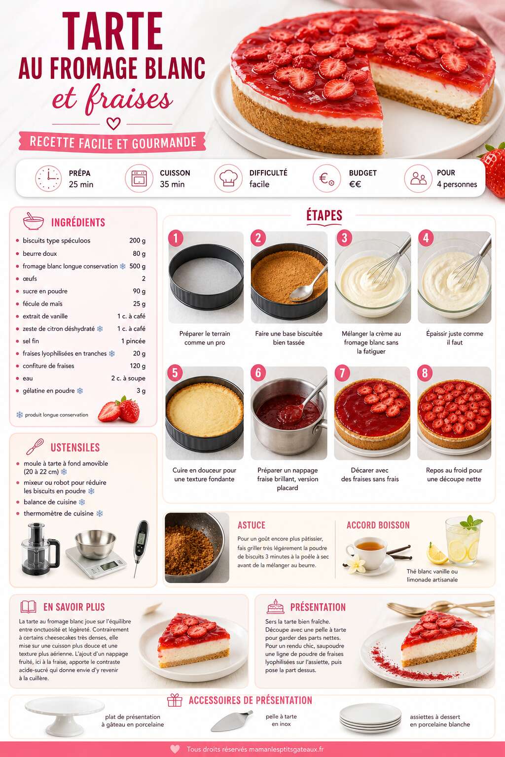 Fiche recette Tarte au fromage blanc et fraises : recette facile et gourmande Fiche recette Tarte au fromage blanc et fraises : recette facile et gourmande