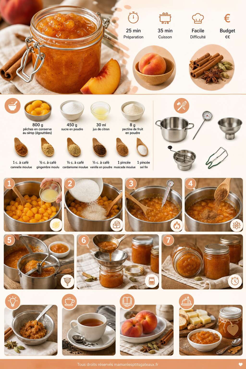Fiche recette Confiture de pêches aux épices : recette gourmande Fiche recette Confiture de pêches aux épices : recette gourmande