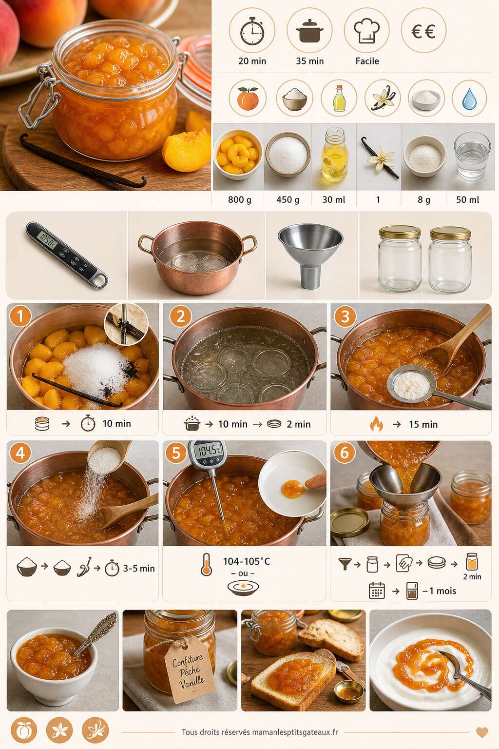 Fiche recette Confiture pêche vanille maison : recette facile et savoureuse Fiche recette Confiture pêche vanille maison : recette facile et savoureuse