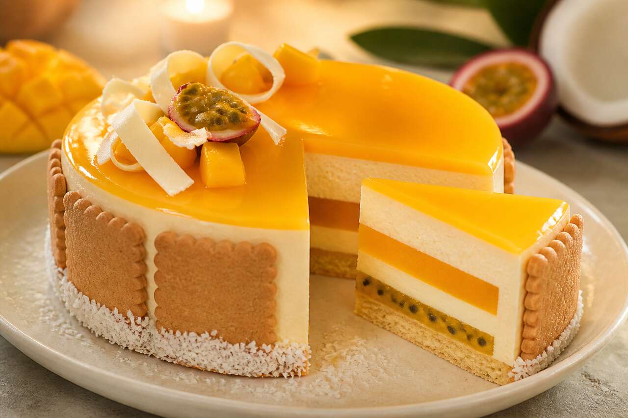Recette d'entremets coco, mangue et passion