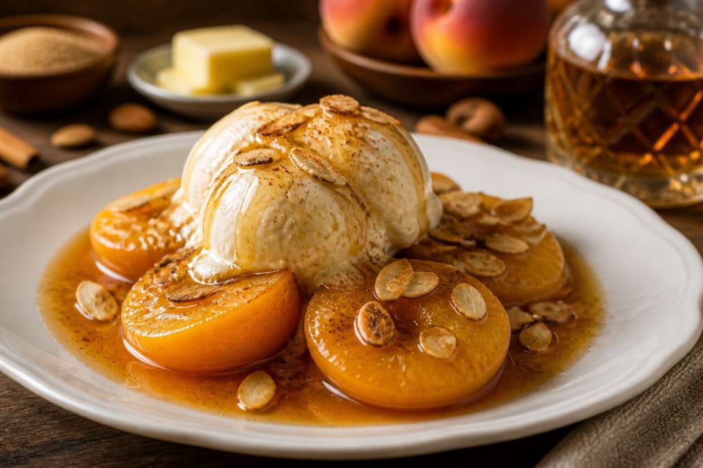 Pêches flambées à la glace : recette gourmande