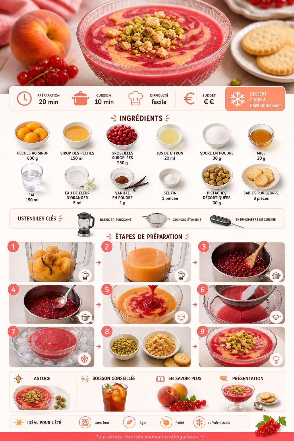 Fiche recette Soupe de pêches et groseilles : recette estivale rafraîchissante Fiche recette Soupe de pêches et groseilles : recette estivale rafraîchissante