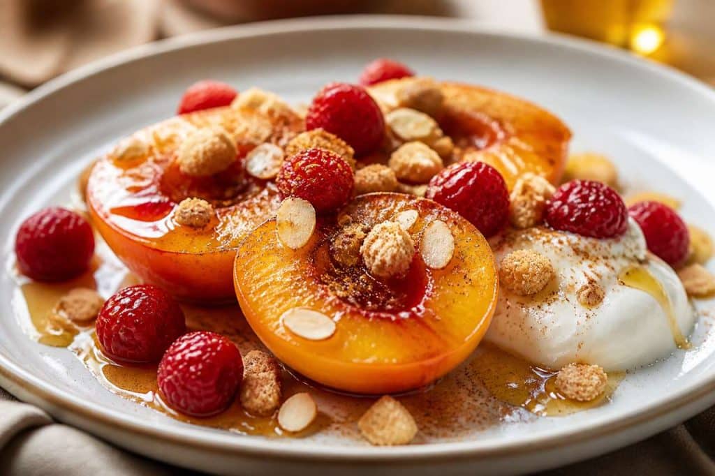 Brugnons rôtis aux framboises : recette gourmande