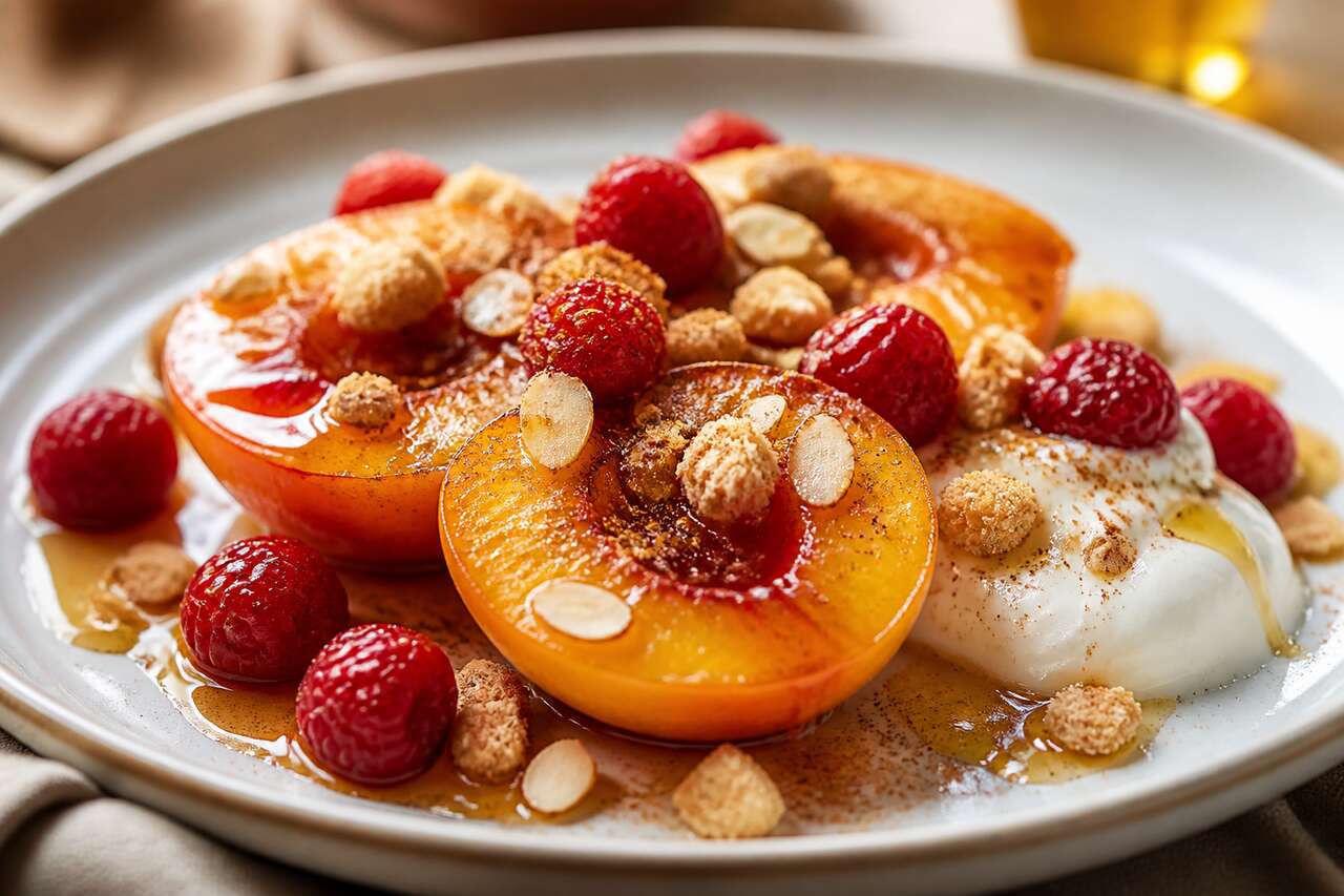 Brugnons rôtis aux framboises : recette gourmande