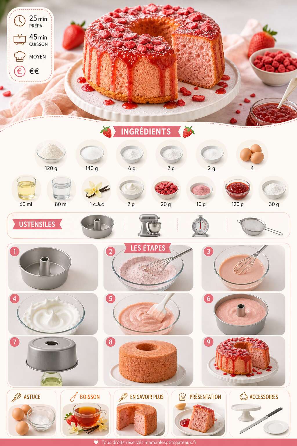 Fiche recette Recette du chiffon cake aux fraises Fiche recette Recette du chiffon cake aux fraises