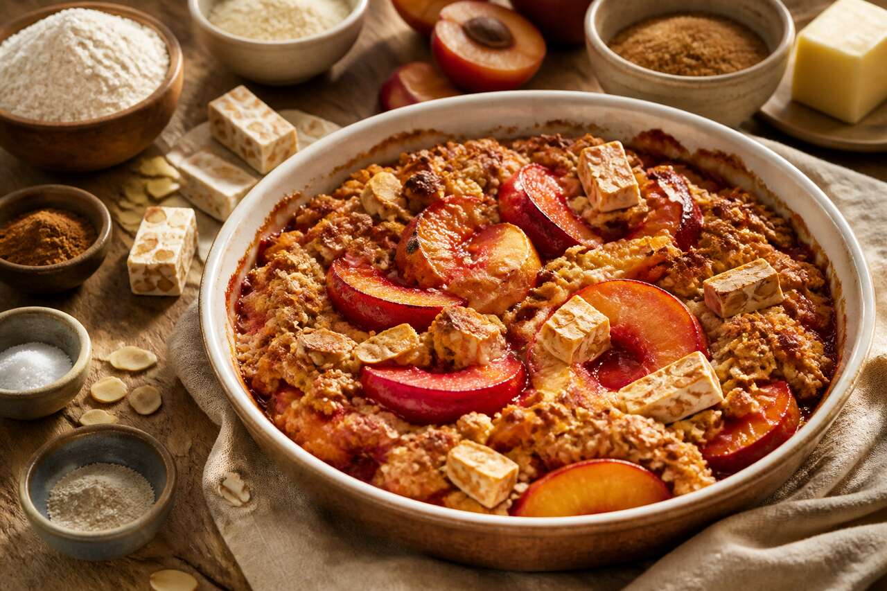 Crumble de nectarines au nougat : recette express et gourmande