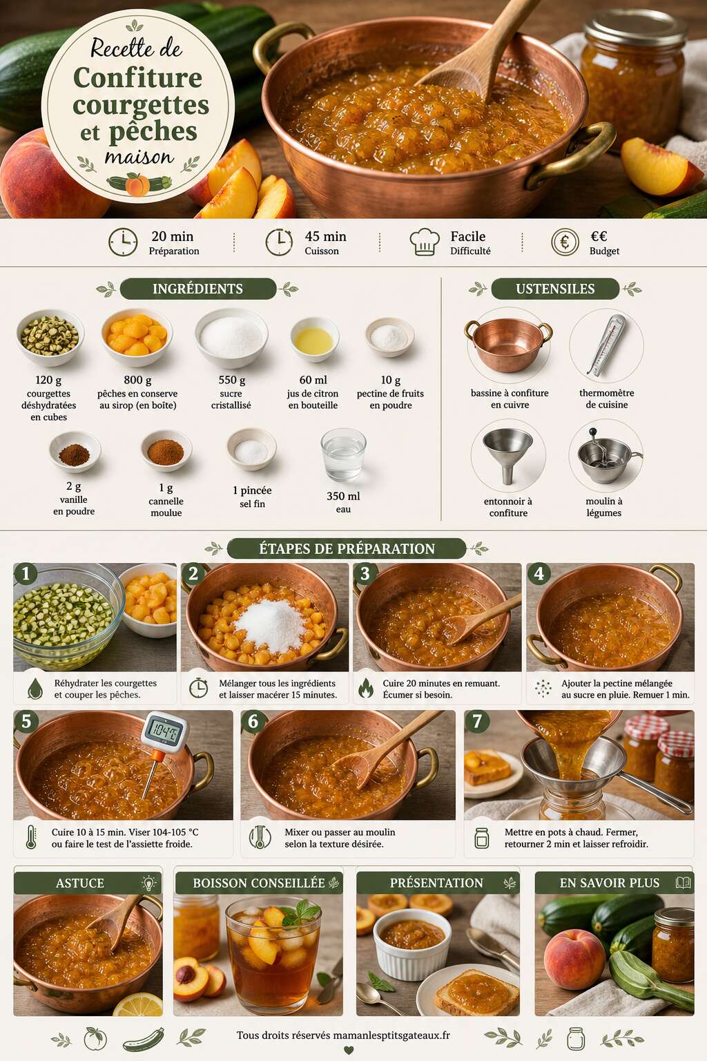 Fiche recette Recette de confiture courgettes et p&ecirc;ches maison
