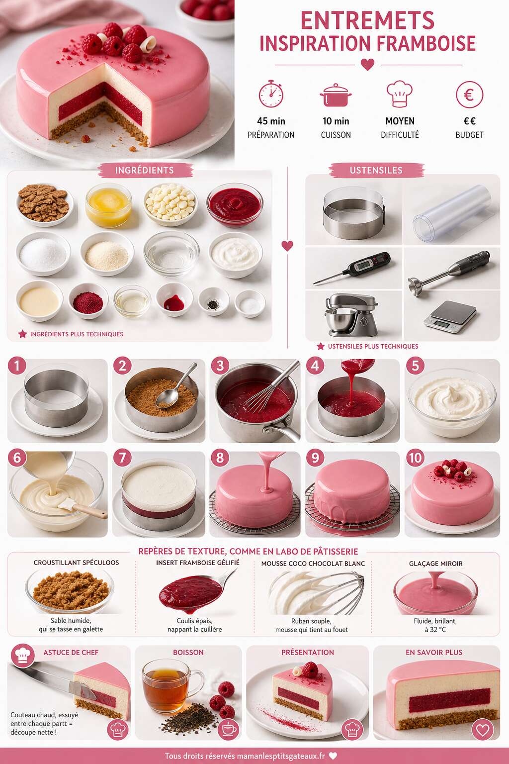 Fiche recette Recette d'entremets Inspiration framboise