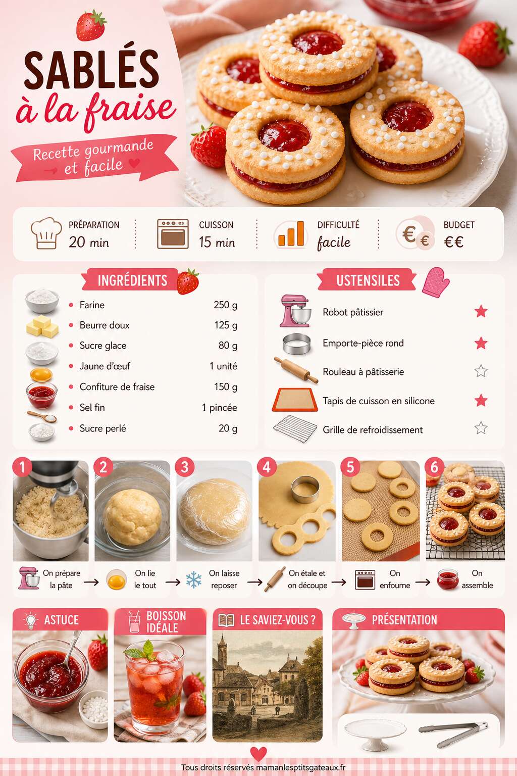 Fiche recette Sabl&eacute;s &agrave; la fraise : recette gourmande et facile