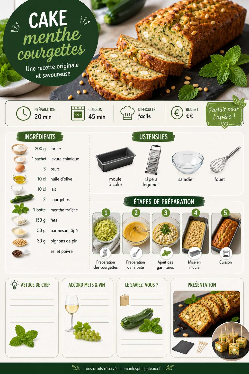 Fiche recette Cake menthe courgettes : une recette originale et savoureuse