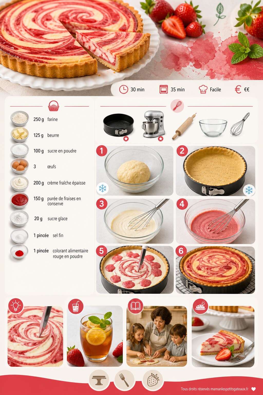Fiche recette Recette de tarte marbrée aux fraises Fiche recette Recette de tarte marbrée aux fraises