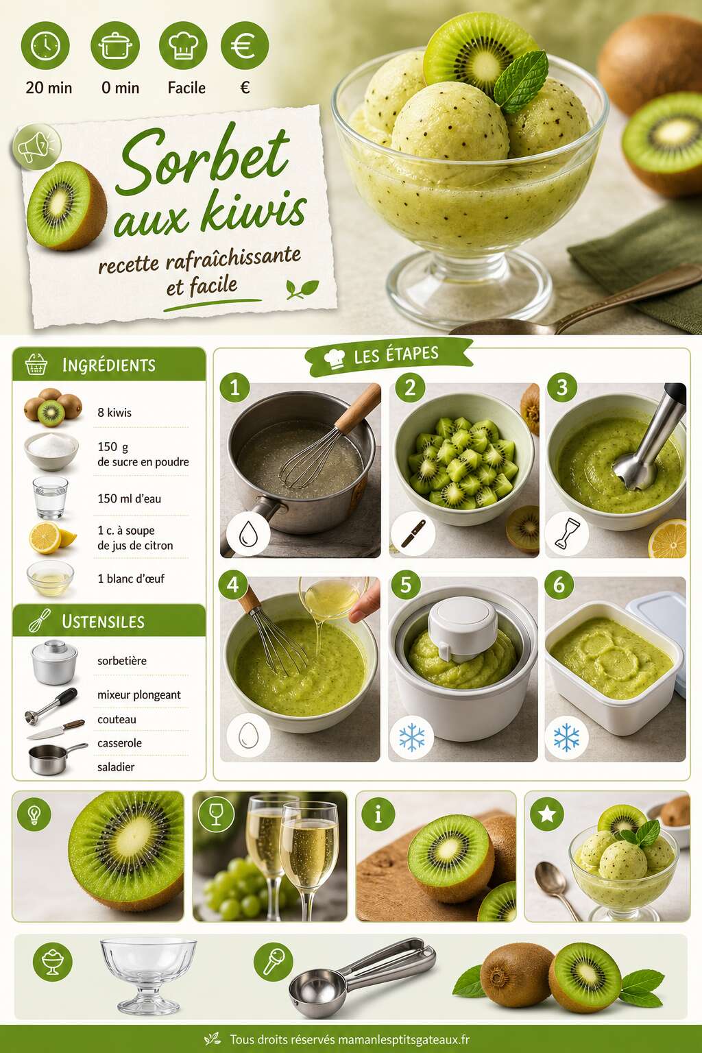 Fiche recette Sorbet aux kiwis : recette rafraîchissante et facile Fiche recette Sorbet aux kiwis : recette rafraîchissante et facile