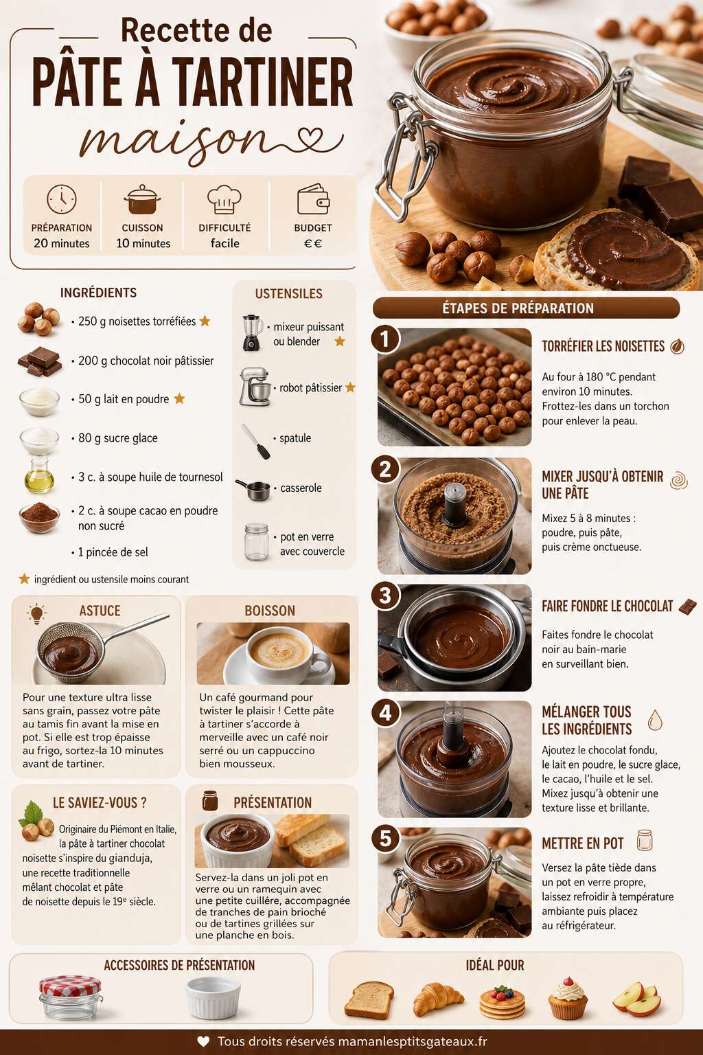 Fiche recette Recette de p&acirc;te &agrave; tartiner maison