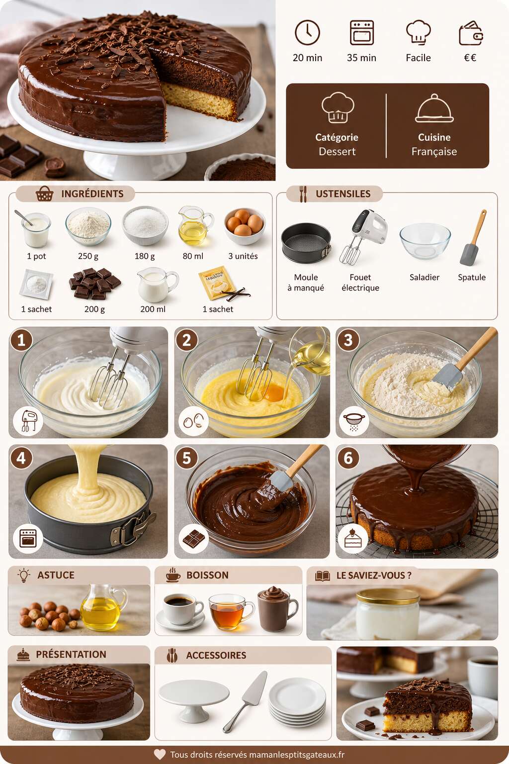Fiche recette G&acirc;teau au yaourt et cr&egrave;me chocolat : recette facile