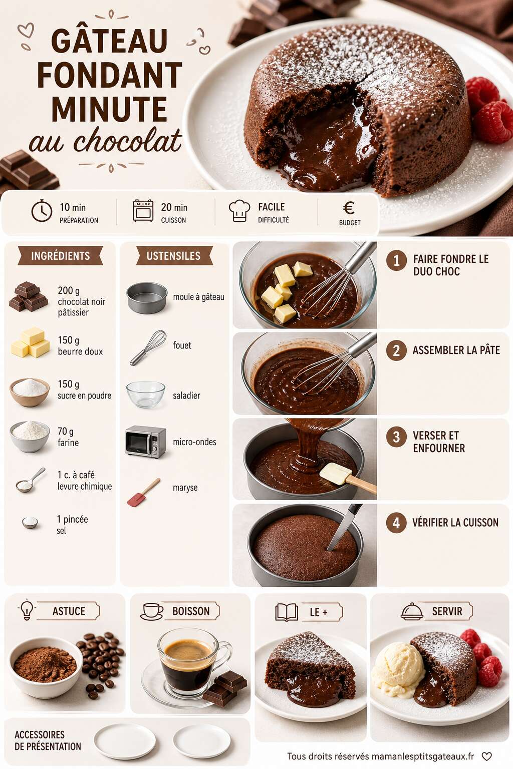 Fiche recette Gâteau fondant minute au chocolat : recette rapide et facile Fiche recette Gâteau fondant minute au chocolat : recette rapide et facile