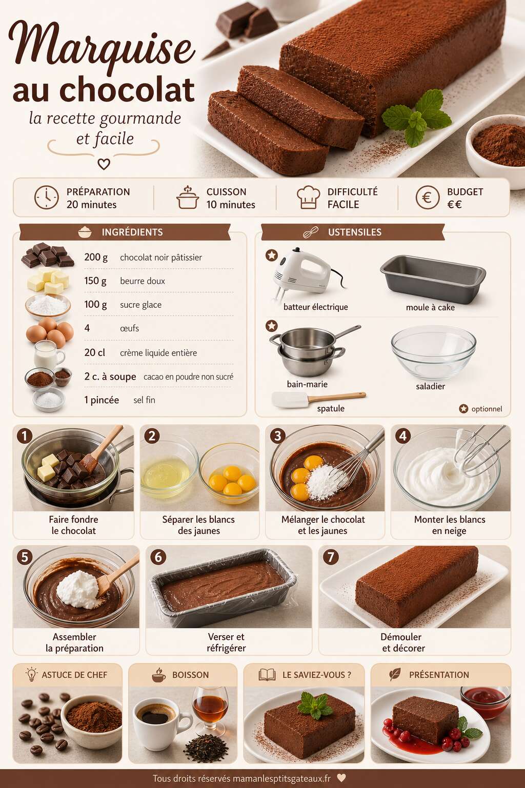 Fiche recette Marquise au chocolat : la recette gourmande et facile
