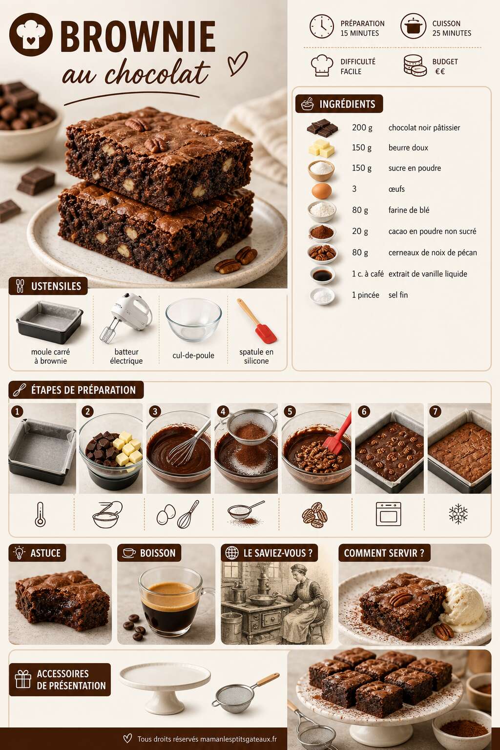 Fiche recette La meilleure recette de brownie au chocolat Fiche recette La meilleure recette de brownie au chocolat
