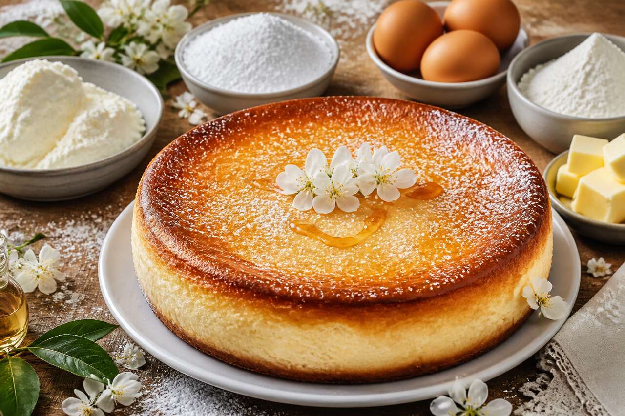 Gâteau au fromage blanc parfumé à la fleur d'oranger