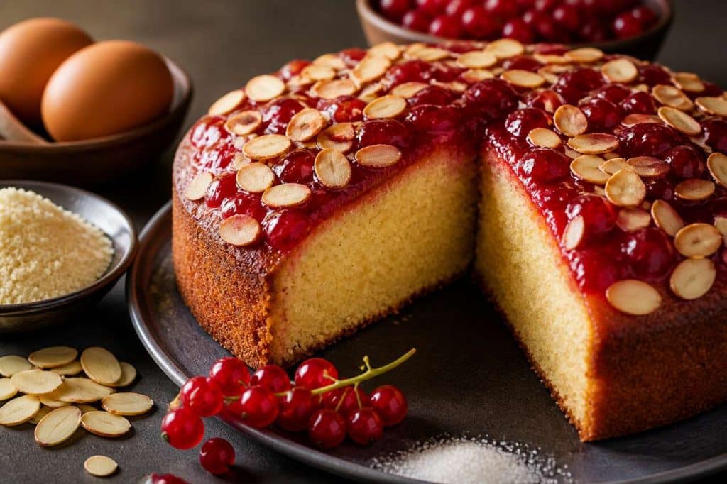 Gâteau aux amandes et confiture de groseilles rouges : recette savoureuse
