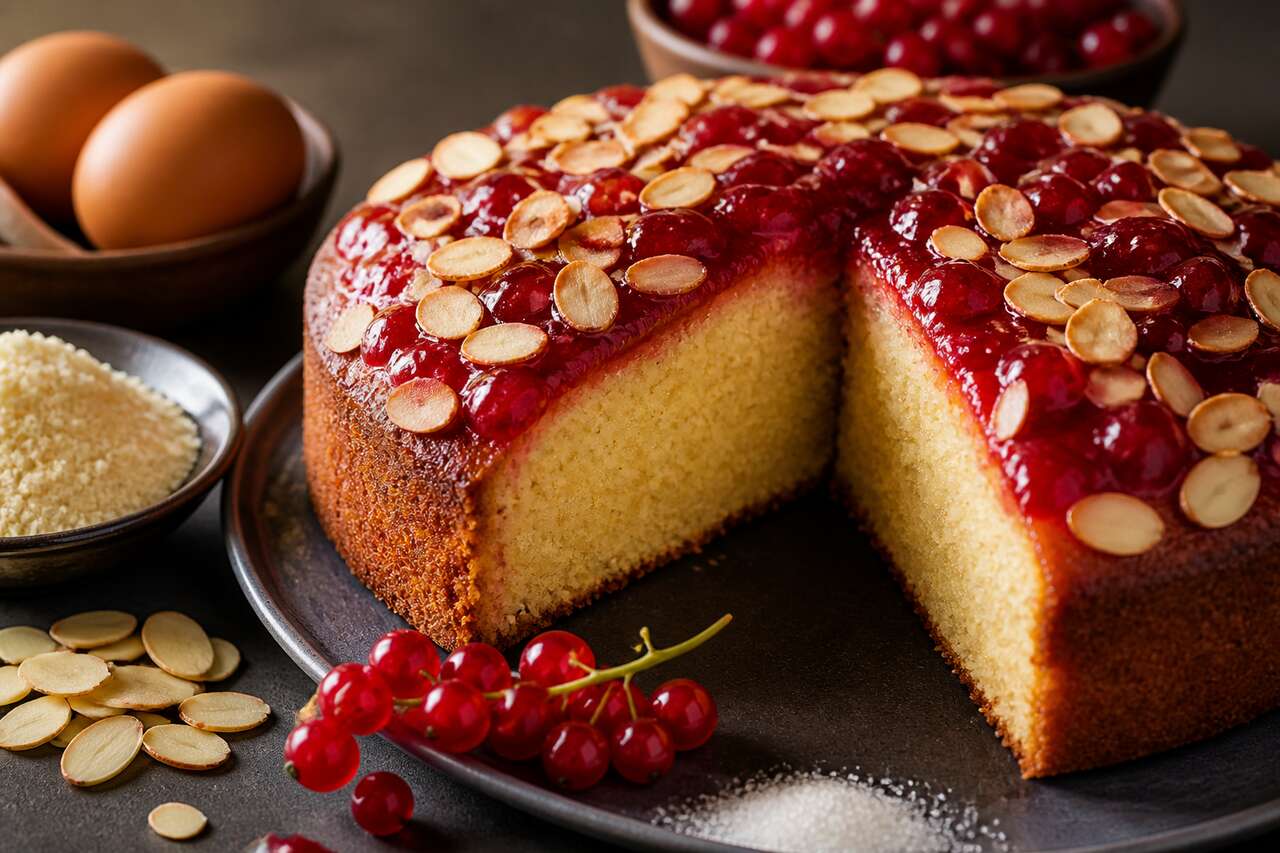 Gâteau aux amandes et confiture de groseilles rouges : recette savoureuse