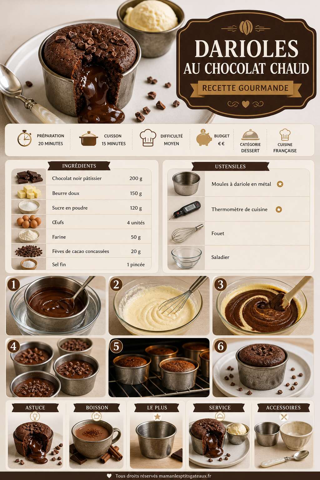 Fiche recette Darioles au chocolat chaud : recette gourmande Fiche recette Darioles au chocolat chaud : recette gourmande