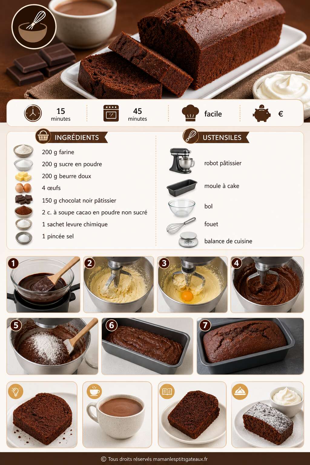 Fiche recette Quatre-quarts au chocolat : recette gourmande et facile Fiche recette Quatre-quarts au chocolat : recette gourmande et facile