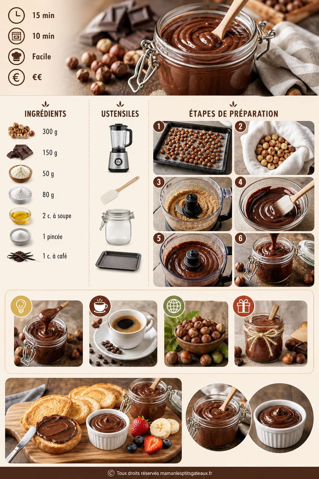 Fiche recette Recette de p&acirc;te &agrave; tartiner aux noisettes maison