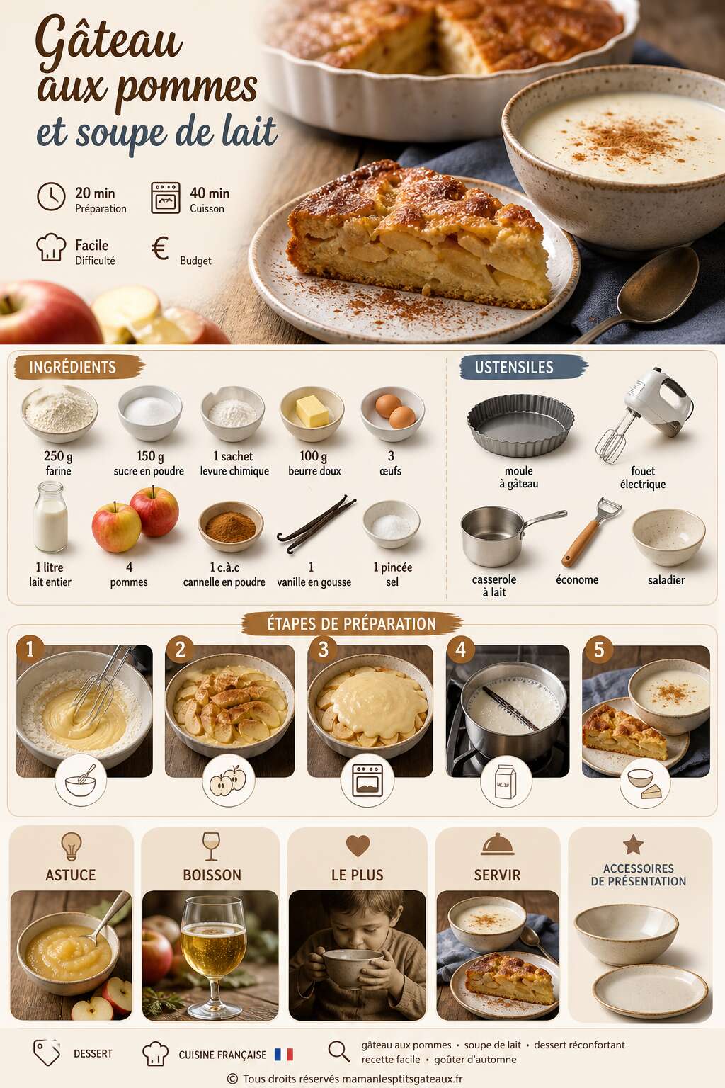Fiche recette G&acirc;teau aux pommes et soupe de lait : recette savoureuse