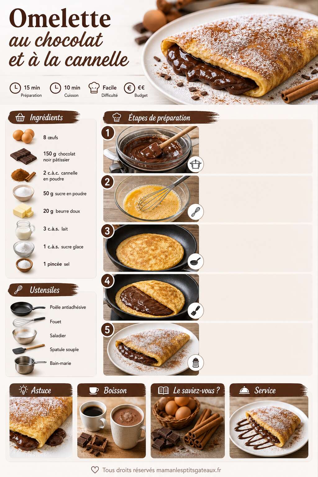 Fiche recette Omelette au chocolat et &agrave; la cannelle : recette gourmande