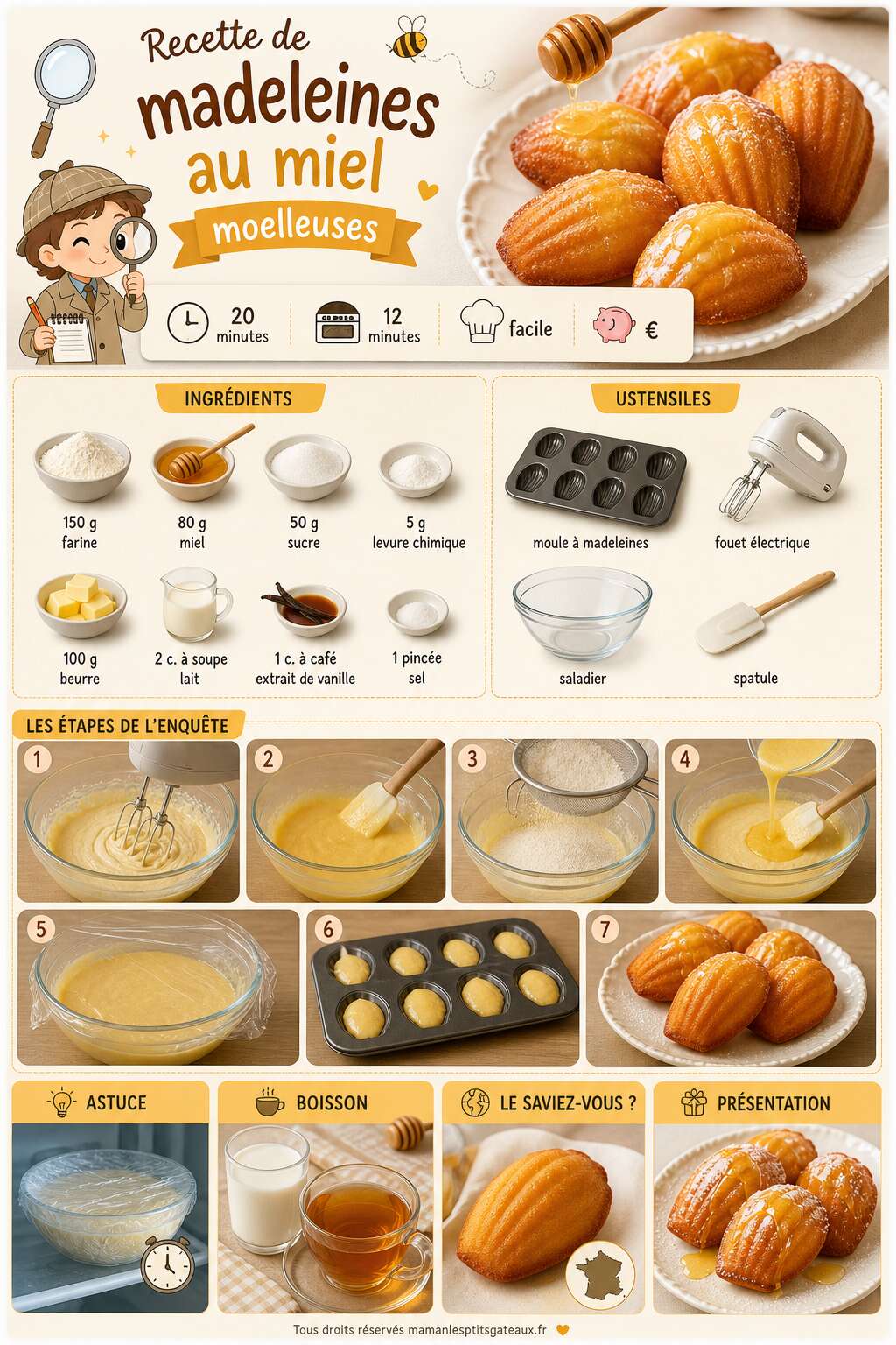 Fiche recette Recette de madeleines au miel moelleuses Fiche recette Recette de madeleines au miel moelleuses