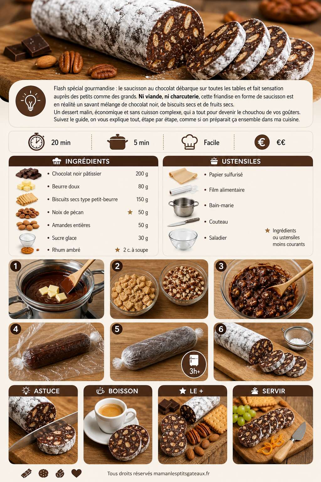 Fiche recette Recette de saucisson au chocolat noir : une gourmandise à découvrir Fiche recette Recette de saucisson au chocolat noir : une gourmandise à découvrir