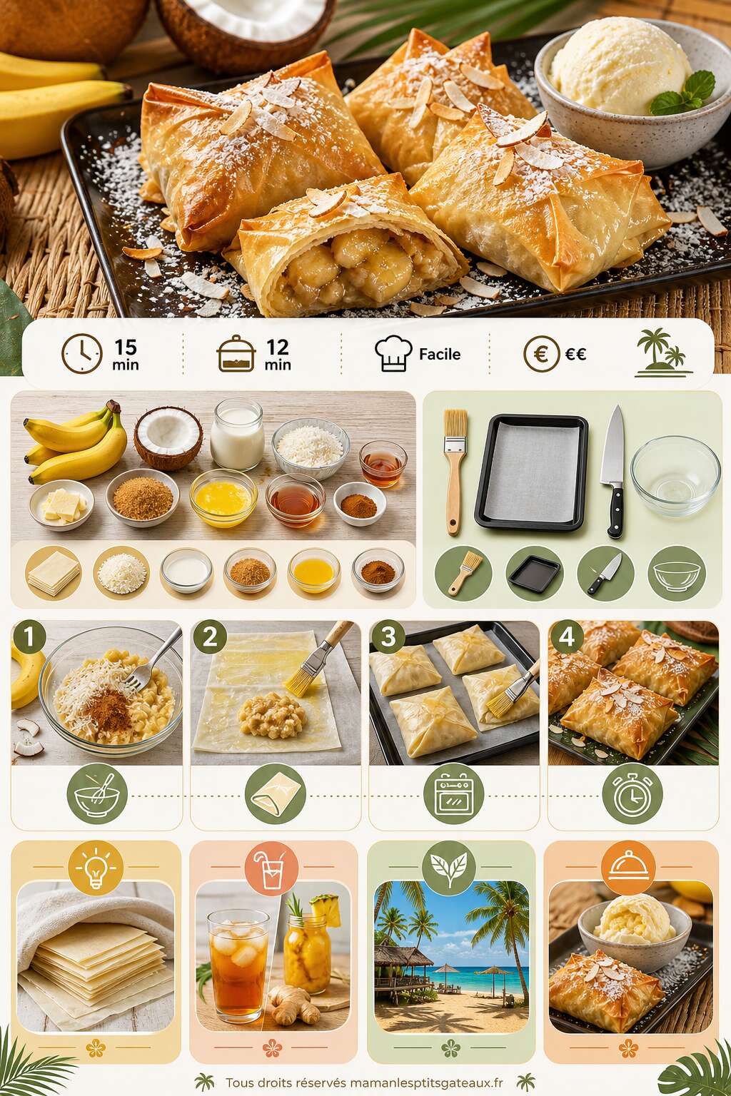 Fiche recette Papillotes croustillantes banane coco : recette facile