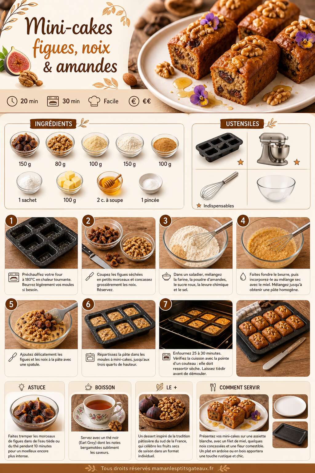 Fiche recette Mini-cakes figues, noix & amandes : recette gourmande