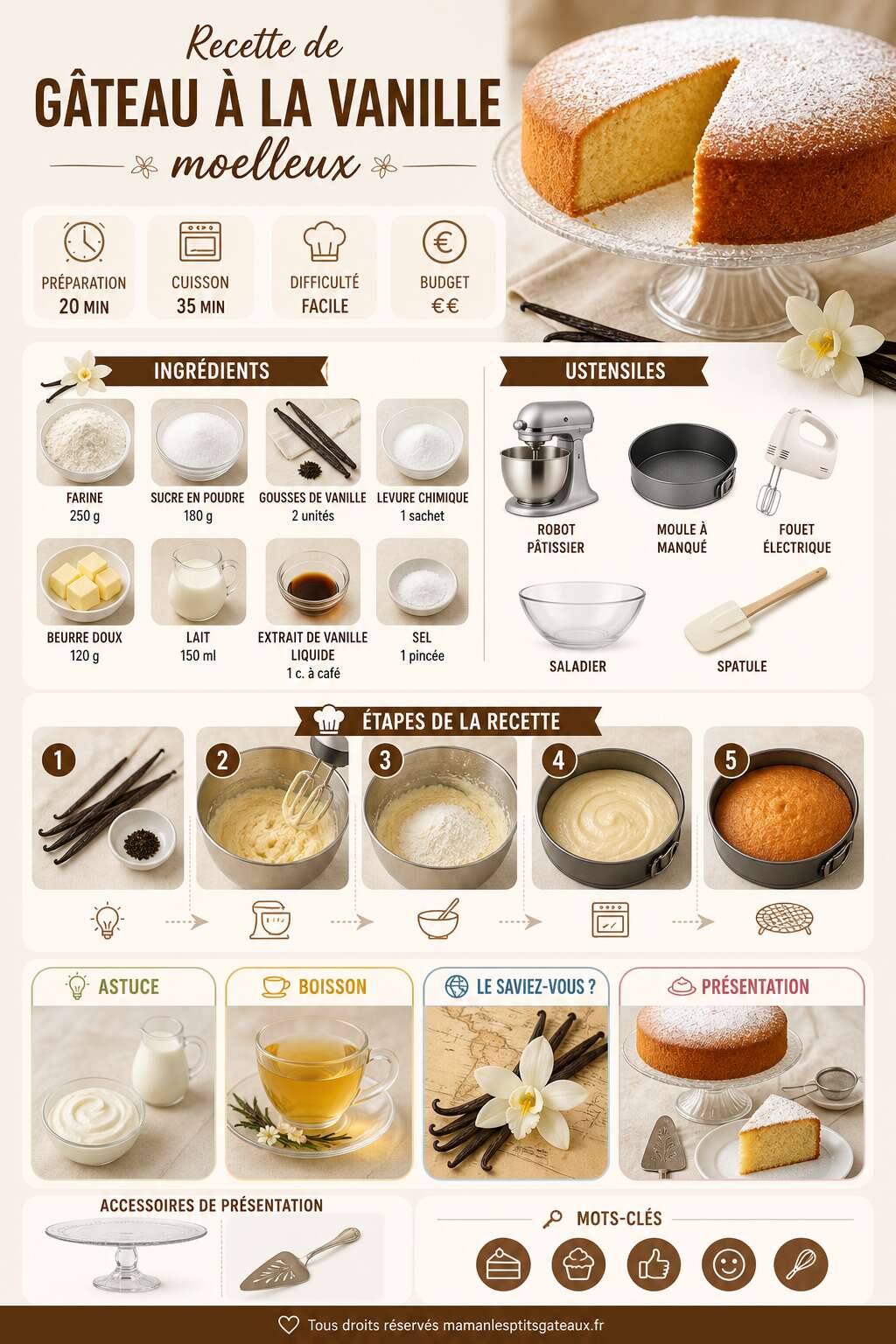 Fiche recette Recette de g&acirc;teau &agrave; la vanille moelleux
