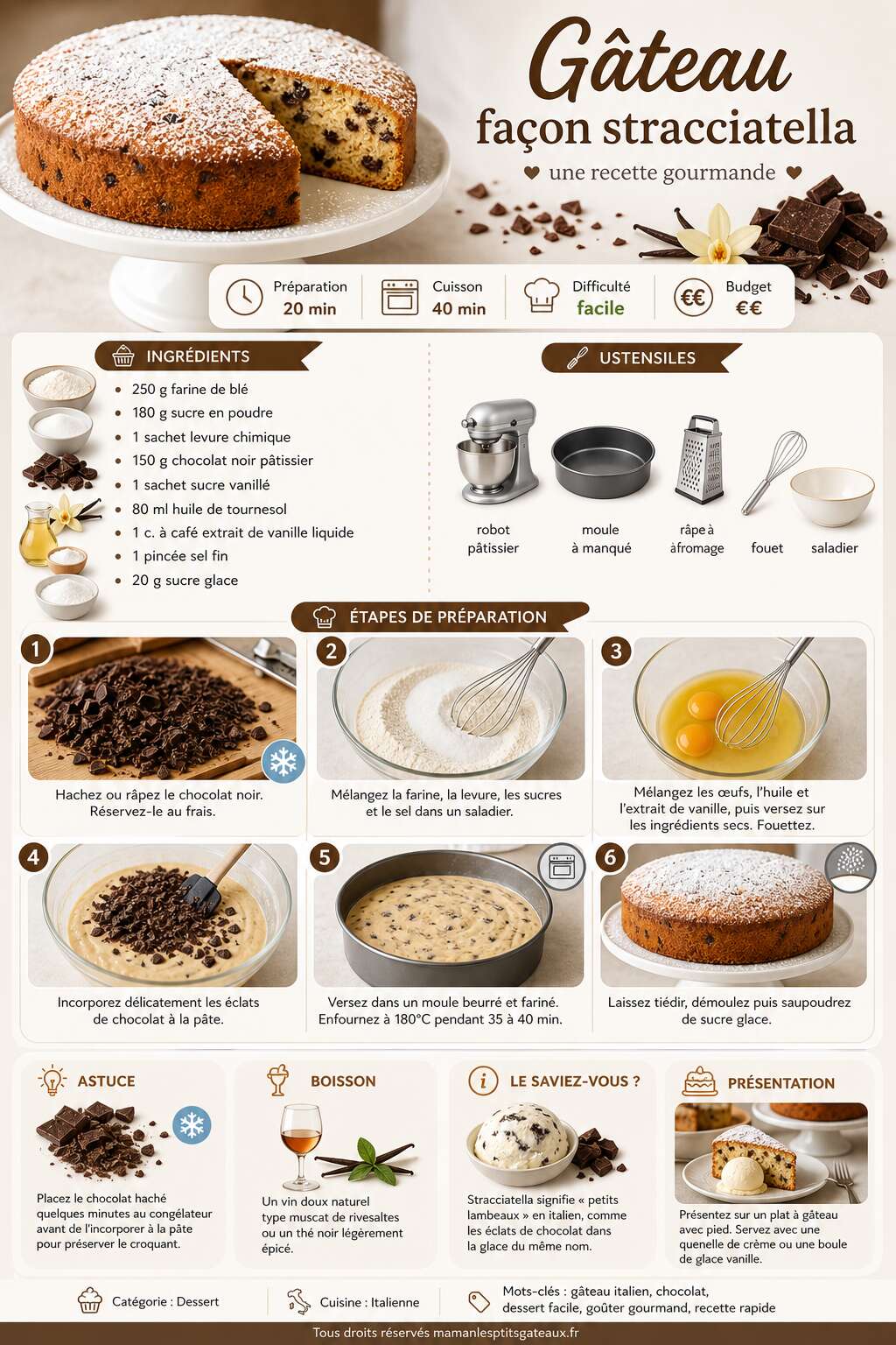 Fiche recette Gâteau façon stracciatella : une recette gourmande Fiche recette Gâteau façon stracciatella : une recette gourmande