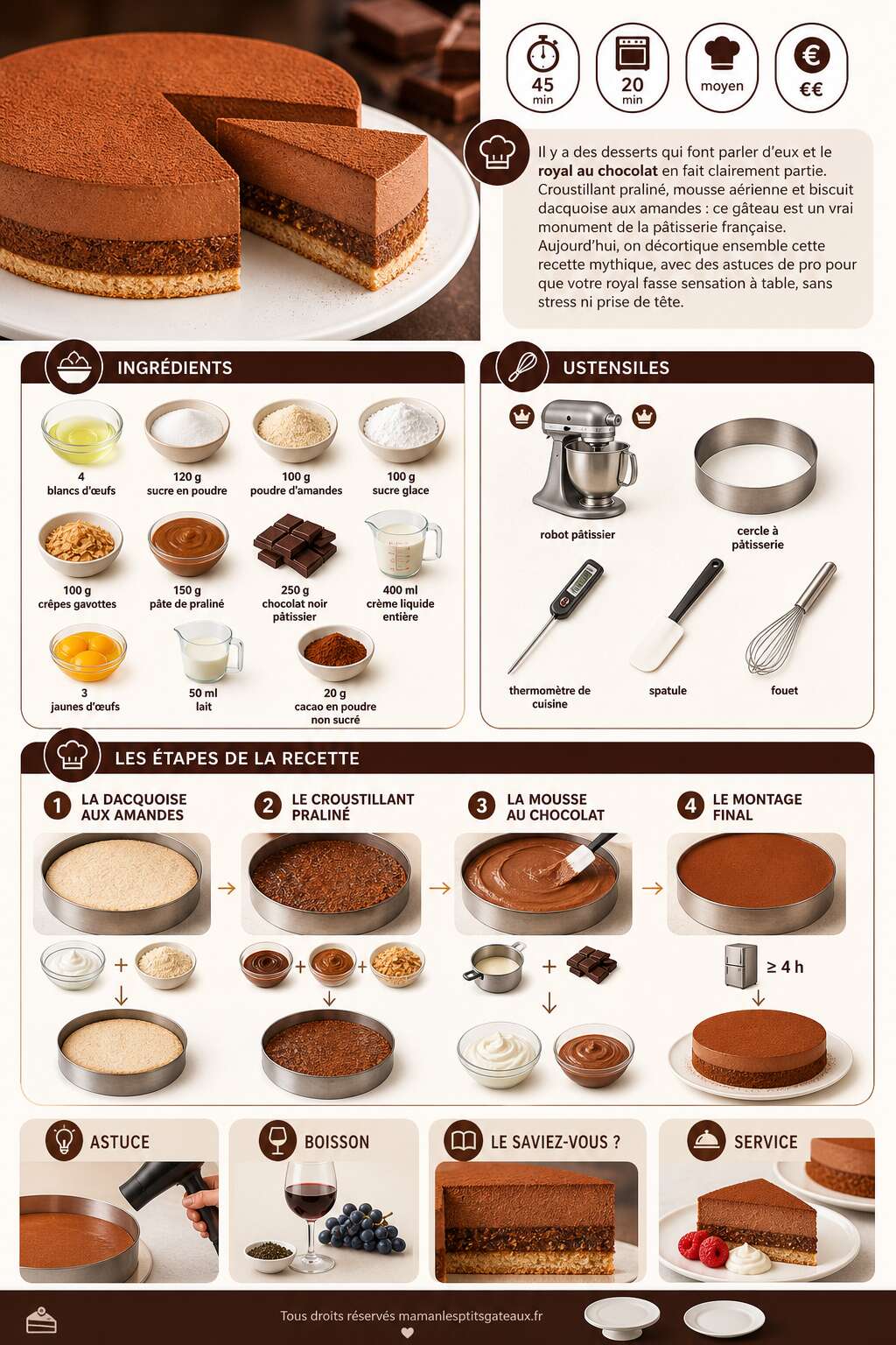 Fiche recette Recette du royal au chocolat Fiche recette Recette du royal au chocolat