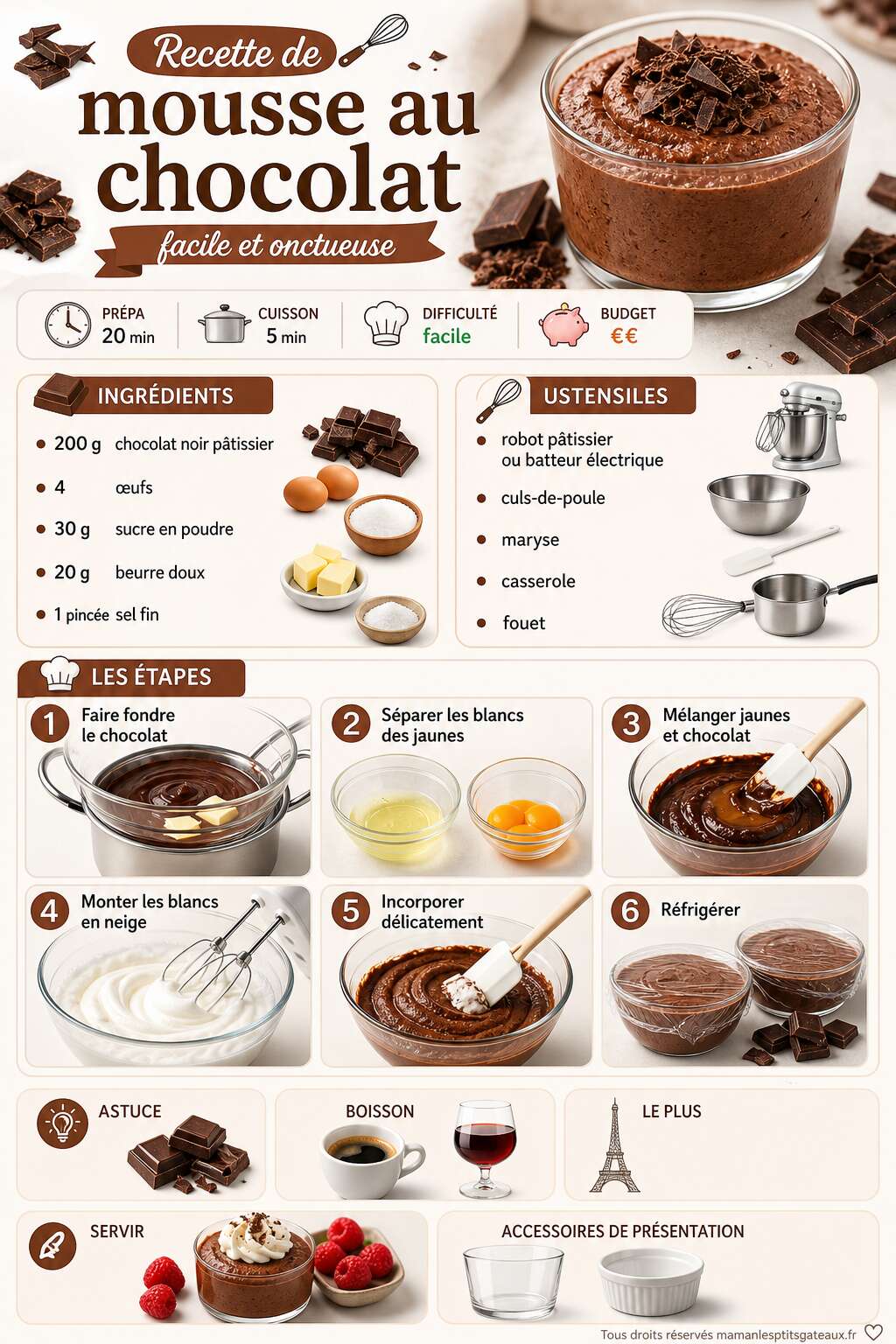 Fiche recette Recette de mousse au chocolat facile et onctueuse