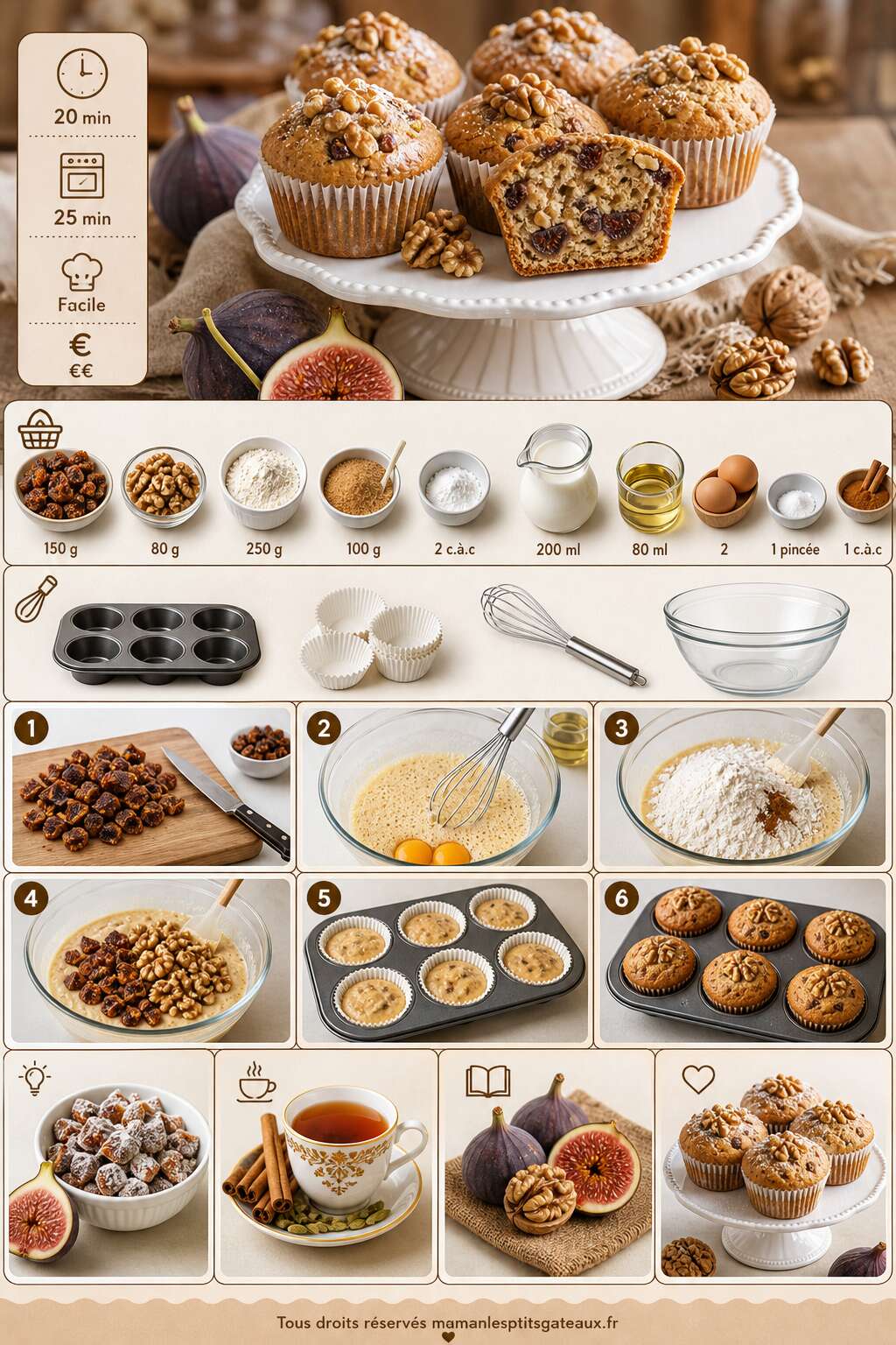Fiche recette Recette de muffins aux figues et aux noix Fiche recette Recette de muffins aux figues et aux noix