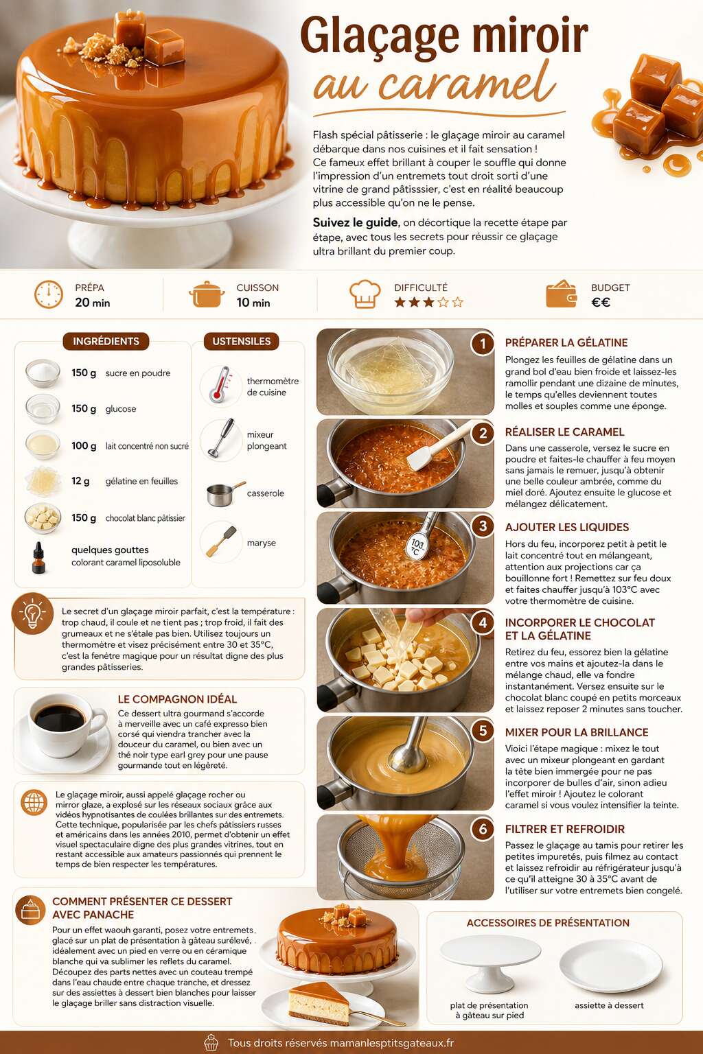 Fiche recette Recette du gla&ccedil;age miroir au caramel