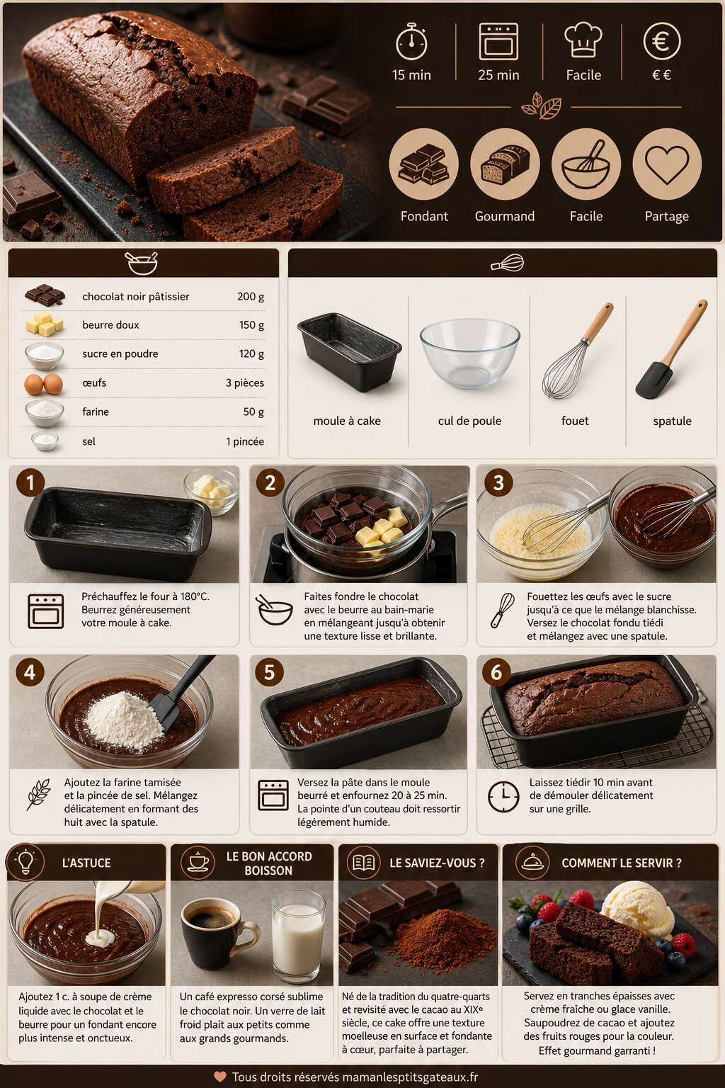 Fiche recette Cake fondant au chocolat : recette gourmande facile Fiche recette Cake fondant au chocolat : recette gourmande facile