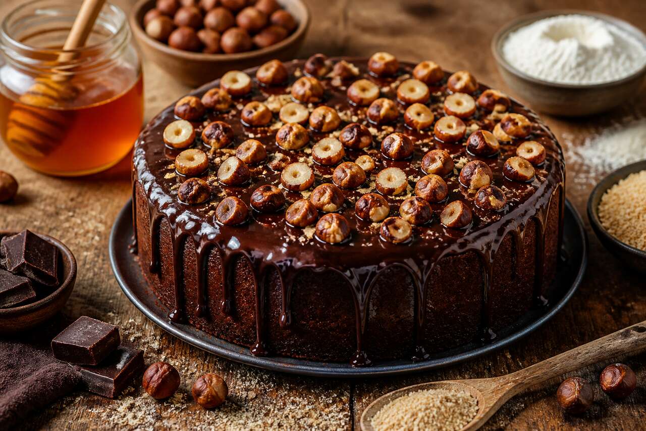Gâteau de noisettes au miel et chocolat : recette gourmande