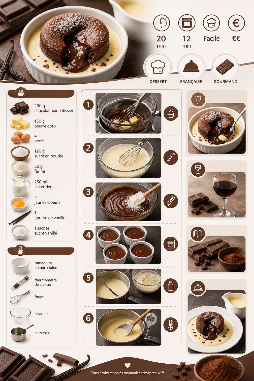 Fiche recette Moelleux au chocolat et cr&egrave;me anglaise : recette gourmande