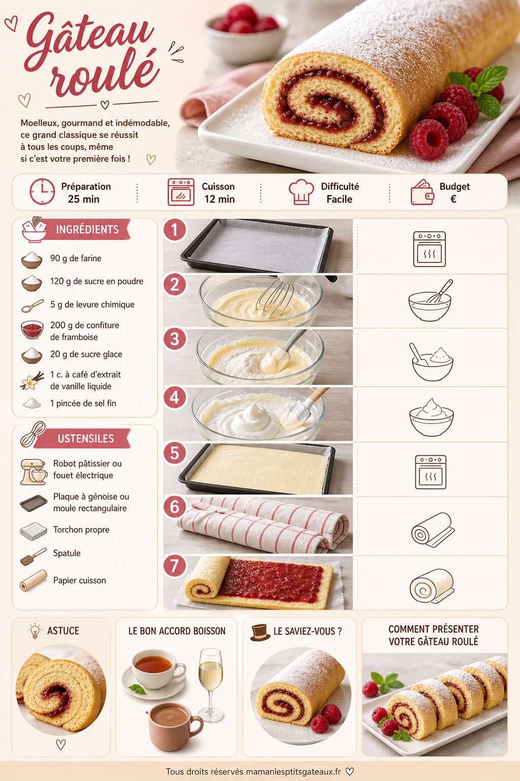 Fiche recette Gâteau roulé : recette facile et savoureuse Fiche recette Gâteau roulé : recette facile et savoureuse