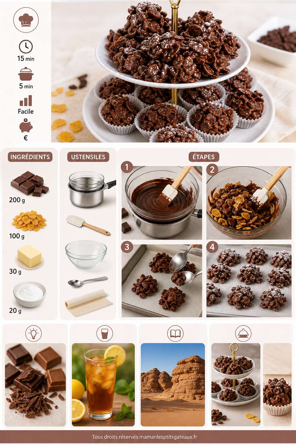 Fiche recette Roses des sables au chocolat : recette gourmande facile Fiche recette Roses des sables au chocolat : recette gourmande facile